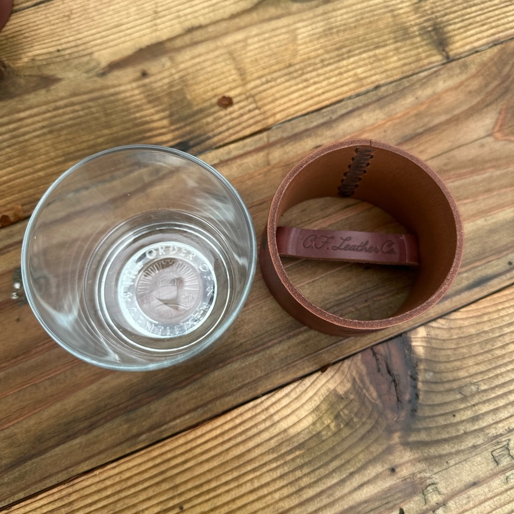 Brown Leather Wrapped Rocks Glasses - Picture 4 of 5